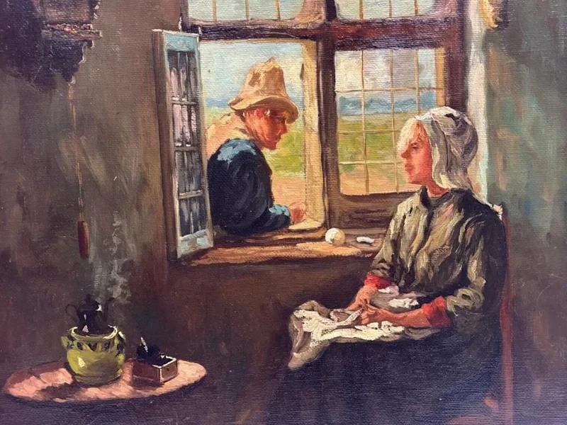 1866-Arend Hyner - Contadino e una contadina che conversano in un interno